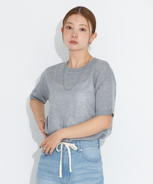 URBAN RESEARCH Sonny Label（アーバンリサーチサニーレーベル）の「シアーラメニットTシャツ（ニット/セーター・レディース・グレー/バター/ブラック・FREE）」の19枚目の写真