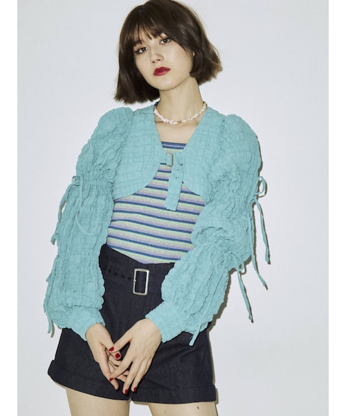 jouetie（ジュエティ）の「2WAYマムルークスリーブトップス（カーディガン/ボレロ・レディース・オフホワイト/ブラック/ピンク/イエロー/ブルー・M）」の3枚目の写真