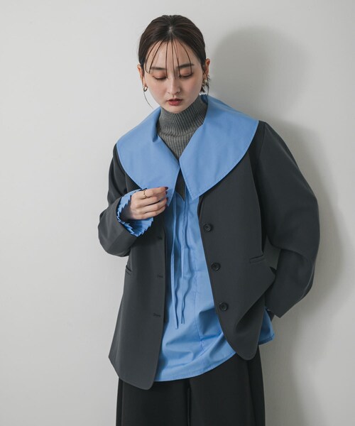 SENSE OF PLACE by URBAN RESEARCH（センスオブプレイスバイアーバンリサーチ）の「2WAYルーズジャケット（テーラードジャケット・レディース・BLACK/CHARCOAL/BROWN・one）」の2枚目の写真