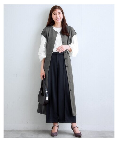 nissen（ニッセン）の「【レディーススーツ】カノコジャージーセットアップスーツ（上下別売）（フォーマルスーツ/小物・レディース・ネイビー:ロング丈ノーカラージャケット/黒:ロング丈ノーカラージャケット/グレー系:ロング丈ノーカラージャケット/ネイビー:テーラードジャケット/黒:テーラードジャケット/グレー系:テーラードジャケット/ネイビー:テーパードパンツ/黒:テーパードパンツ/グレー系:テーパードパンツ/ネイビー:セミワイドパンツ/黒:セミワイドパンツ/グレー系:セミワイドパンツ/ネイビー:マーメイドスカート/黒:マーメイドスカート/グレー系:マーメイドスカート/ネイビー:タックワンピース/黒:タックワンピース/グレー系:タックワンピース・S/M/L/LL/3L/4L/5L/6L/8L）」の17枚目の写真