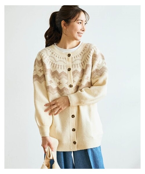 nissen（ニッセン）の「ふんわりウォッシャブル ノルディック柄ニットカーディガン【Otona Purete】（カーディガン/ボレロ・レディース・オフホワイト系/ネイビー系・M/L~LL/3L~4L/5L~6L）」の9枚目の写真