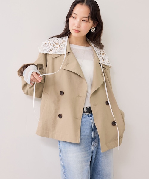 VIS（ビス）の「ショートトレンチコート/UVケア・撥水・花粉ガード（トレンチコート・レディース・ベージュ系/ネイビー・F）」の5枚目の写真