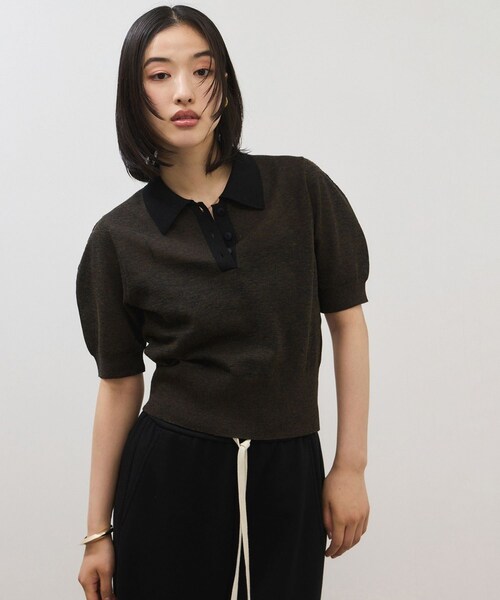 ADAM ET ROPE'(アダムエロペ)の「【定番】ラミーニットポロシャツ(ポロシャツ・レディース・キナリ/ダークブラウン系/サックス・F)」の9枚目の写真