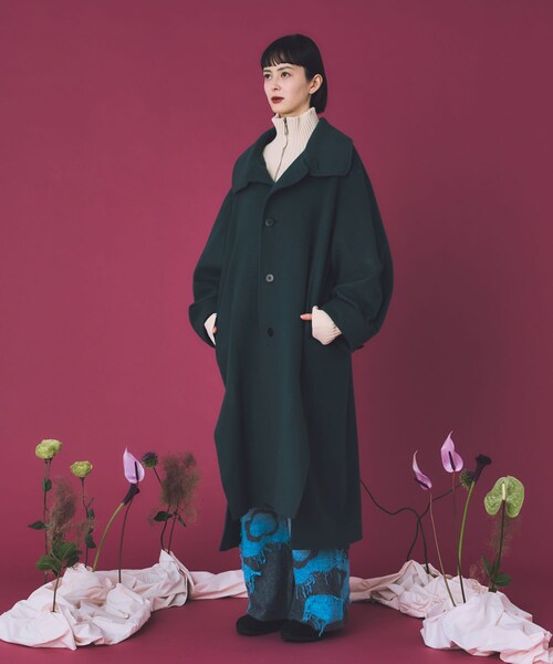 THE GOODLAND MARKET（ザグッドランドマーケット）の「cwtch　WOOL LONG COAT（ステンカラーコート・レディース・GREEN/BLACK/OAT・FREE）」の18枚目の写真