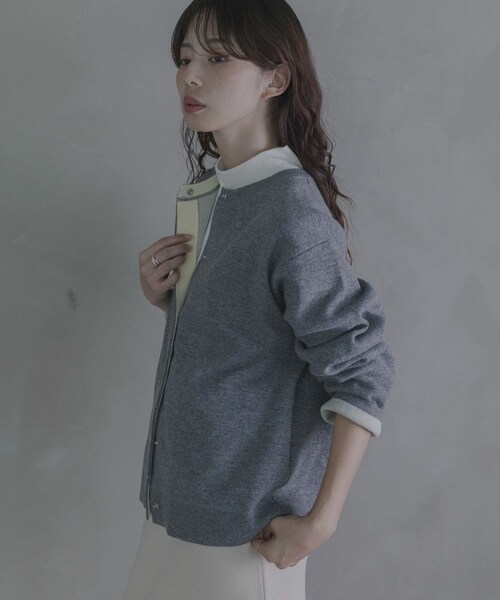 URBAN RESEARCH Sonny Label（アーバンリサーチサニーレーベル）の「ダブルフェイスバイカラーカーディガン（カーディガン/ボレロ・レディース・グレー/ブラウン/ネイビー・Free）」の9枚目の写真