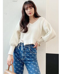 GYDA | Vネックリリーヤーンケーブルデザインニットトップス(ニット/セーター)