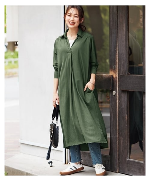 nissen（ニッセン）の「大きいサイズ美ラクRUタッチデザインワンピース（接触冷感・UVカット）（ワンピース・レディース・パープル/モスカーキ/黒・L/LL/3L/4L/5L/6L/8L/10L）」の13枚目の写真