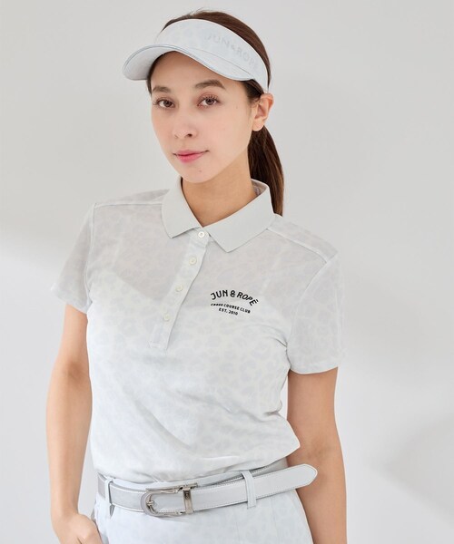 ROPE'（ロペ）の「【UV CARE】【吸水速乾】【ストレッチ】アニマル柄ジャガード半袖ポロ（ポロシャツ・レディース・グレー/ネイビー/ピンク・L/M/S）」の3枚目の写真