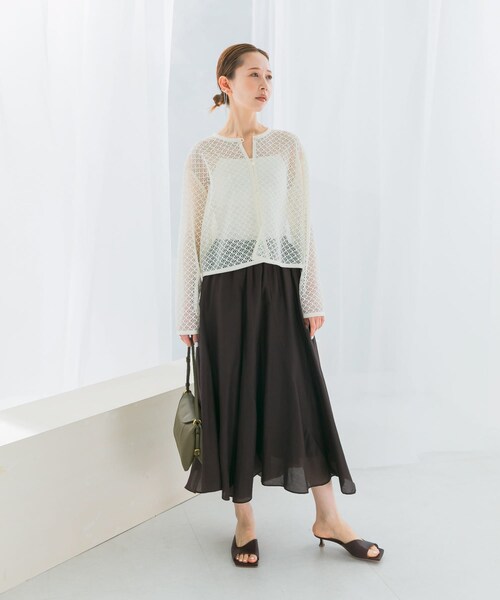 URBAN RESEARCH ROSSO（アーバンリサーチロッソ）の「コットンシルクヘムデザインギャザースカート（スカート・レディース・red/sax/darkbrown・FREE）」の6枚目の写真