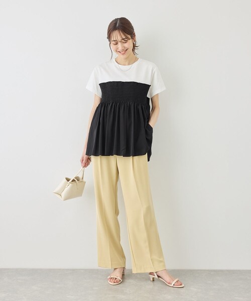 ROPE' PICNIC(ロペピクニック)の「【ベストヒット】シャーリングドッキングハーフスリーブカットソー(Tシャツ/カットソー・レディース・ブラック/ブラック系/ホワイト系/ベージュ・F)」の6枚目の写真
