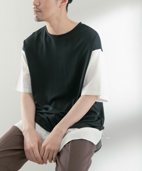 ITEMS URBANRESEARCH（アイテムズ アーバンリサーチ）の「布帛切替レイヤードクルーネックトップス（Tシャツ/カットソー・メンズ・BLK/BEG/MTD/GRY・M/L）」の9枚目の写真