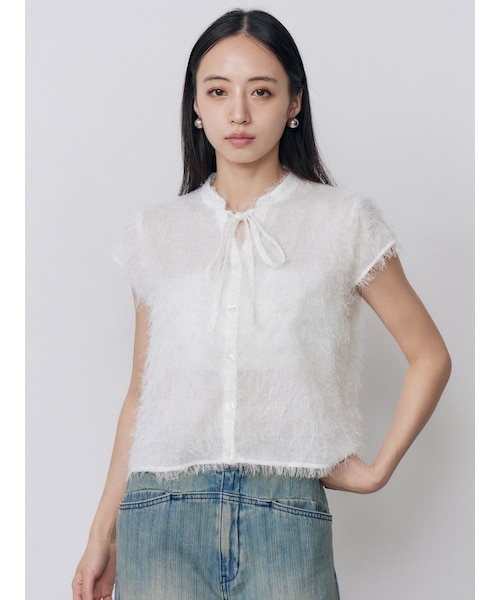 MURUA（ムルーア）の「フレンチスリーブフリンジブラウス（シャツ/ブラウス・レディース・ブルー/ホワイト/ブラック・F）」の17枚目の写真