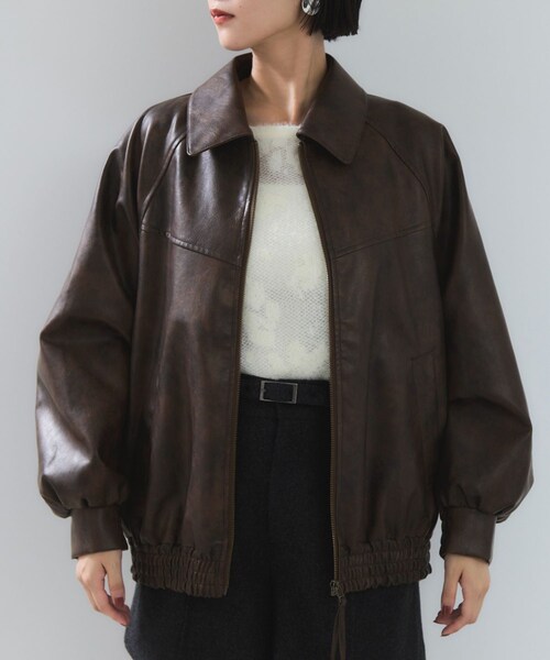 VIS（ビス）の「合皮＆スエードライクジップアップブルゾン（ブルゾン・レディース・ダークブラウン/ダークブラウン系/ピンク系・F）」の21枚目の写真