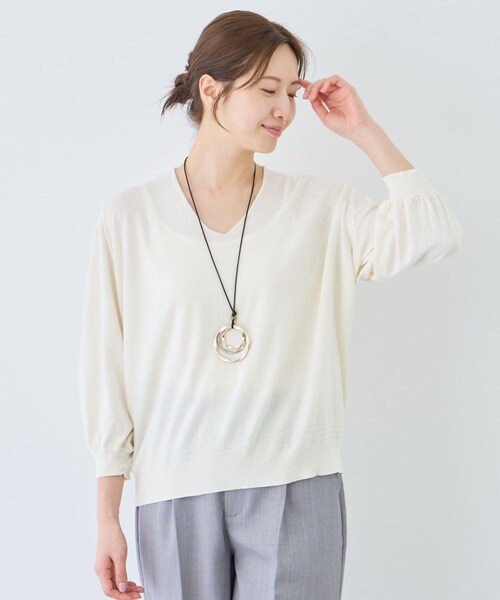 Jayro（ジャイロ）の「ピュアコットンカルマネックプルオーバー（ニット/セーター・レディース・スミクロ/ライトグレー/オフホワイト・F）」の21枚目の写真