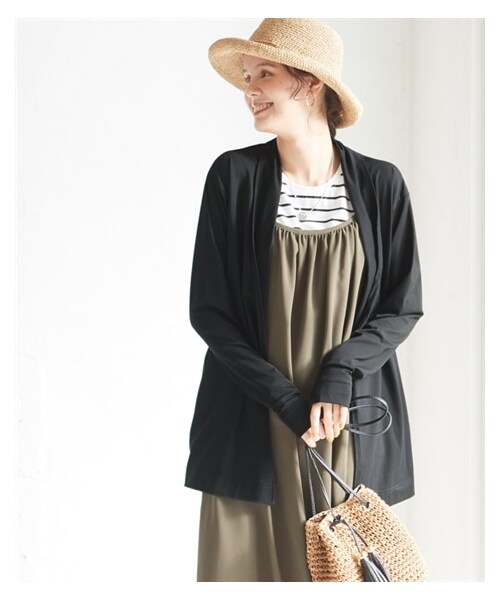 nissen（ニッセン）の「大きいサイズ着る虫よけ指穴付きロング丈カーディガン（ＵＶカット・抗菌防臭）（カーディガン/ボレロ・レディース・ブラッドオレンジ/杢グレー/黒・L/LL/3L/4L/5L/6L/8L/10L）」の4枚目の写真