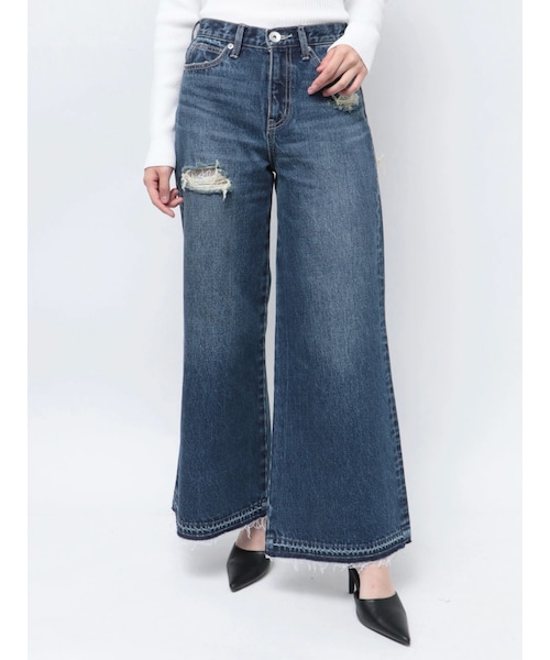 GYDA（ジェイダ）の「ハイウエストレースデザインフレアデニムパンツ（デニムパンツ・レディース・ブラック/ブルー・S/M）」の14枚目の写真