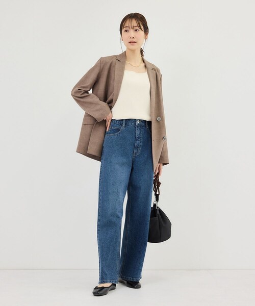 ROPE' PICNIC(ロペピクニック)の「メランジドビーチェックジャケット/セットアップ対応・防シワ・接触冷感(テーラードジャケット・レディース・ダークブラウン/ベージュ・F)」の5枚目の写真