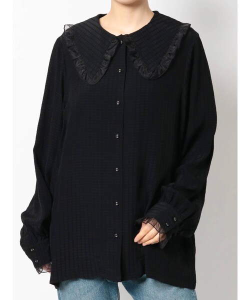 jouetie（ジュエティ）の「シアーフリルカラーブラウス（シャツ/ブラウス・レディース・ピンク/グリーン/ブラック/オフホワイト・M）」の12枚目の写真