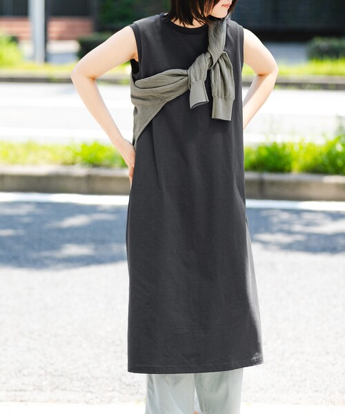 EKAL（エカル）の「製品染カットワンピース（ワンピース・レディース・グレージュ/ブラウン/グラファイト・one）」の4枚目の写真