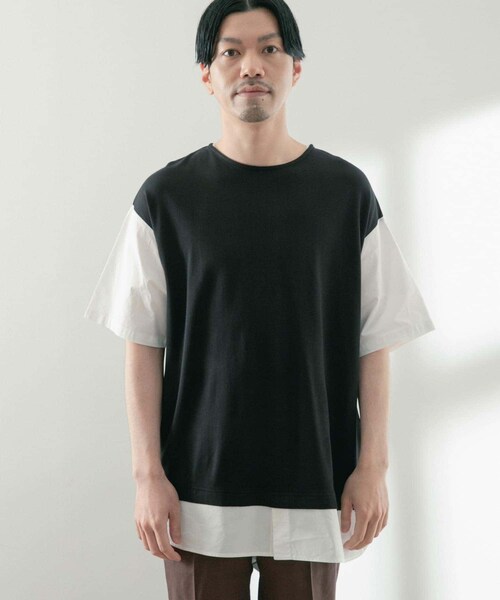 ITEMS URBANRESEARCH(アイテムズ アーバンリサーチ)の「布帛切替レイヤードクルーネックトップス(Tシャツ/カットソー・メンズ・BLK/BEG/MTD/GRY・M/L)」の11枚目の写真