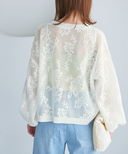 ROPE' PICNIC（ロペピクニック）の「透かし編み花柄Vネックカーディガン（カーディガン/ボレロ・レディース・オフホワイト/ブラウン/ブルー系/カラシ・38）」の10枚目の写真