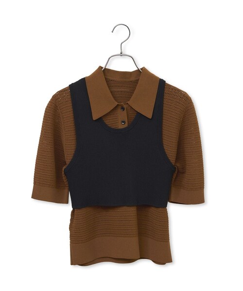 ADAM ET ROPE'（アダムエロペ）の「【サステナブル】タンクコンビパターンポロニット（ポロシャツ・レディース・オフホワイト/ブラウン/サックス・F）」の17枚目の写真