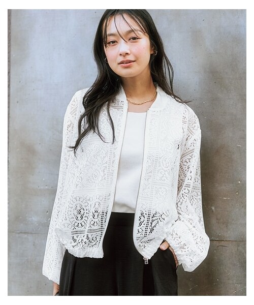 nissen（ニッセン）の「総レースブルゾン（ジャケット/アウター・レディース・オフホワイト/黒・S/M/L/LL）」の14枚目の写真
