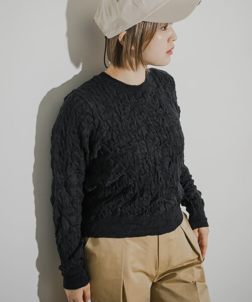THE GOODLAND MARKET（ザグッドランドマーケット）の「COOHEM　CRUSHED CABLE KNIT PULLOVER（ニット/セーター・レディース・19BLACK/60SAX/24ORANGE・Free）」の6枚目の写真