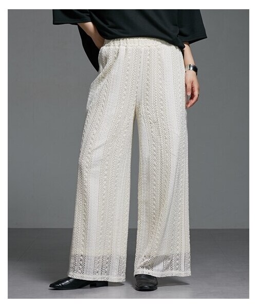 nissen（ニッセン）の「レース透かし編みデザインゆったりサイズワイドパンツ ［Soiunique］（パンツ・レディース・ブラック/アイボリー・1(S-M)/2(L-LL)）」の3枚目の写真