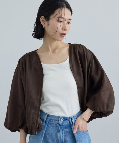 ADAM ET ROPE'(アダムエロペ)の「【WEB限定】ラスターラミーカルゼブルゾン(ブルゾン・レディース・オフホワイト/ダークブラウン・F)」の5枚目の写真