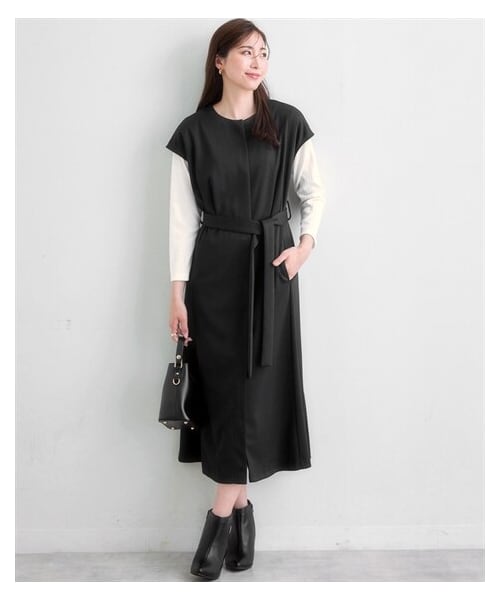 nissen（ニッセン）の「【レディーススーツ】カノコジャージーセットアップスーツ（上下別売）（フォーマルスーツ/小物・レディース・ネイビー:ロング丈ノーカラージャケット/黒:ロング丈ノーカラージャケット/グレー系:ロング丈ノーカラージャケット/ネイビー:テーラードジャケット/黒:テーラードジャケット/グレー系:テーラードジャケット/ネイビー:テーパードパンツ/黒:テーパードパンツ/グレー系:テーパードパンツ/ネイビー:セミワイドパンツ/黒:セミワイドパンツ/グレー系:セミワイドパンツ/ネイビー:マーメイドスカート/黒:マーメイドスカート/グレー系:マーメイドスカート/ネイビー:タックワンピース/黒:タックワンピース/グレー系:タックワンピース・S/M/L/LL/3L/4L/5L/6L/8L）」の6枚目の写真