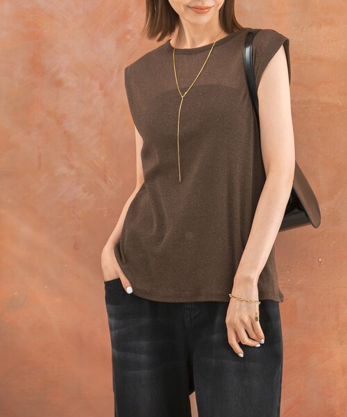 URBAN RESEARCH ROSSO（アーバンリサーチロッソ）の「ラメチュールタンクトップ（タンクトップ・レディース・OFF WHITE/BROWN・FREE）」の2枚目の写真