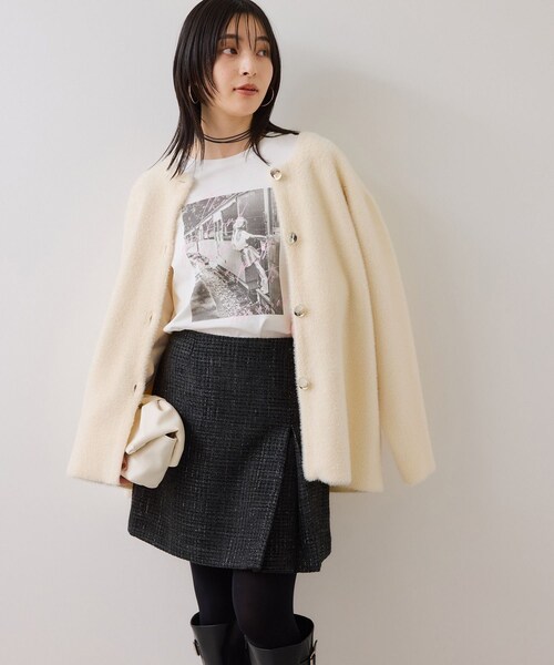 VIS（ビス）の「ロゴ＆フォトアソートプリントロンT（Tシャツ/カットソー・レディース・チャコール/ホワイト/ホワイト系・F）」の12枚目の写真