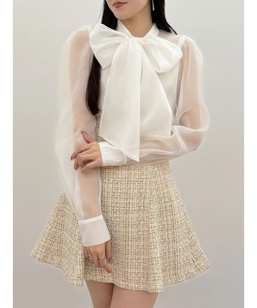 MERCURYDUO（マーキュリーデュオ）の「オーガンジービッグボウタイブラウス（シャツ/ブラウス・レディース・オフホワイト/ライトグレー/ピンク・F）」の9枚目の写真