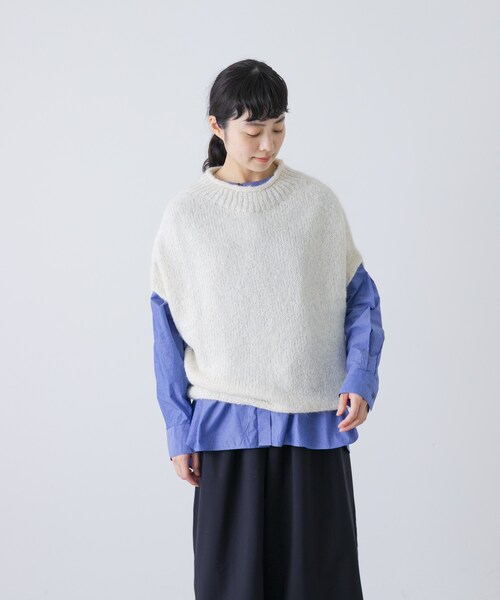かぐれ（カグレ）の「アルパカルーズベスト（ニット/セーター・レディース・IVORY/GRAY/DARK GRAY・Free）」の9枚目の写真