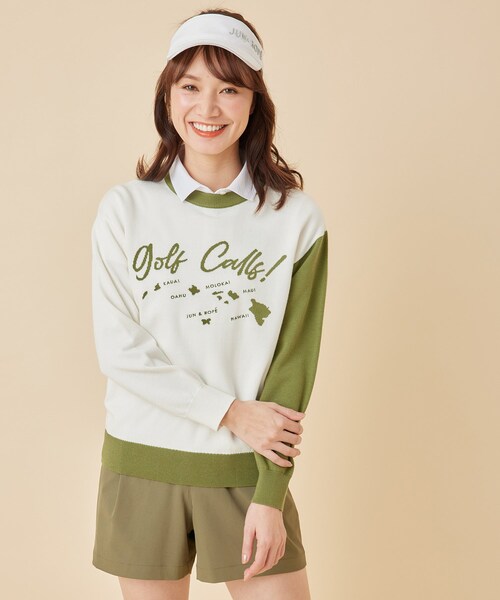 ROPE'（ロペ）の「Golf Callsインターシャバイカラー長袖プルオーバー（ニット/セーター・レディース・ホワイト/ピンク/イエロー・L/M/S）」の3枚目の写真