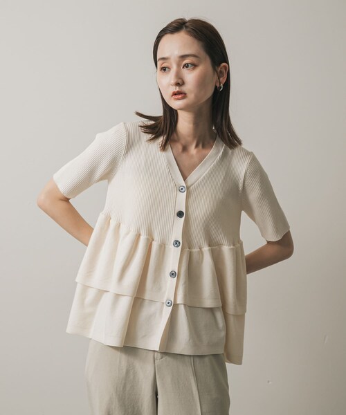 SENSE OF PLACE by URBAN RESEARCH（センスオブプレイスバイアーバンリサーチ）の「『WEB限定』ペプラムカーディガン(半袖)（カーディガン/ボレロ・レディース・IVORY/CHARCOAL/ORANGE・one）」の12枚目の写真