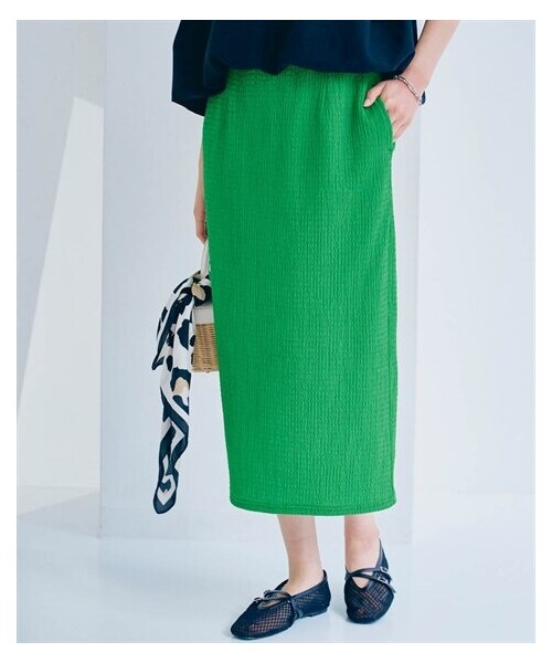 nissen（ニッセン）の「ぽこぽこストレッチナロースカート（スカート・レディース・黒/グリーン・S/M/L/LL）」の2枚目の写真