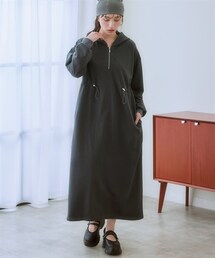 nissen | ＜大きいサイズ＞ ウエストドロストハーフジップパーカーワンピース(ワンピース)