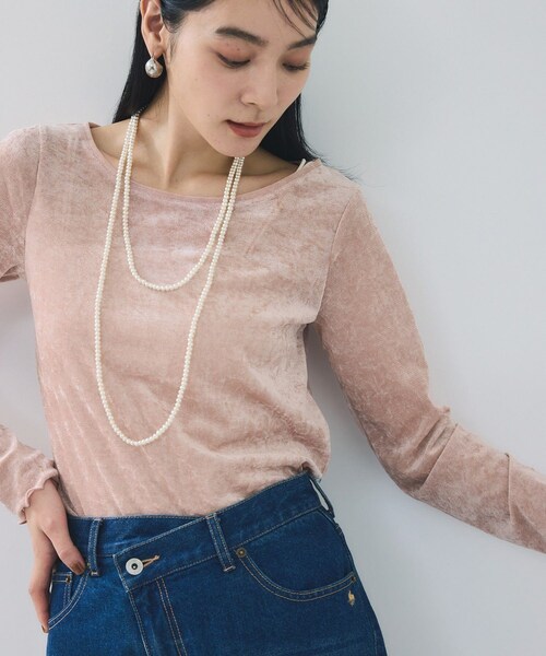 VIS(ビス)の「シアーベロアロングスリーブTシャツ(Tシャツ/カットソー・レディース・グレー/オフホワイト/ダークブラウン/ピンク・F)」の9枚目の写真