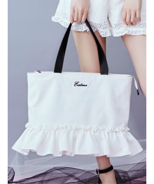 EATME（イートミー）の「フリルキャンバストートBAG（ショルダーバッグ・レディース・アイボリー/ブラック/ピンク・F）」の4枚目の写真