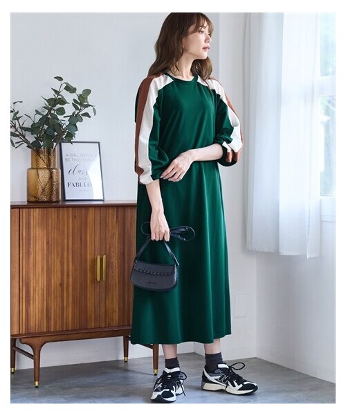 nissen（ニッセン）の「＜大きいサイズ＞ゆるシルエットカラーラインカットソーワンピース（ワンピース・レディース・ネイビー×グレージュ×ブラウン/黒×グレージュ×グリーン/グリーン×グレージュ×ブラウン・L/LL/3L/4L/5L/6L/8L/10L）」の11枚目の写真