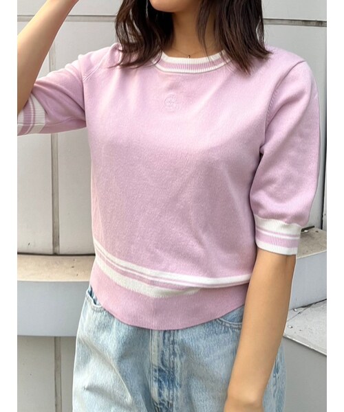 CALNAMUR（カルナムール）の「LINE LOGO KT/ラインロゴニット（ニット/セーター・レディース・ブラック/ピンク/ホワイト・F）」の3枚目の写真