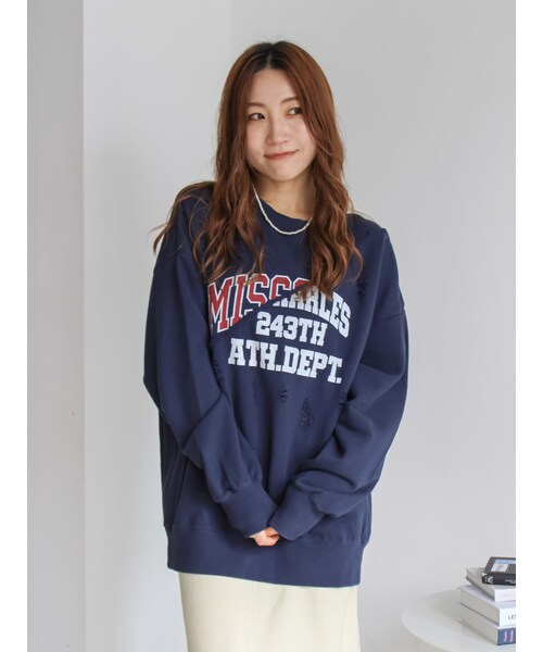 Ungrid（アングリッド）の「ダメージデザインルーズスウェット（スウェット・レディース・ライトグレー/オレンジ/ネイビー・F）」の5枚目の写真