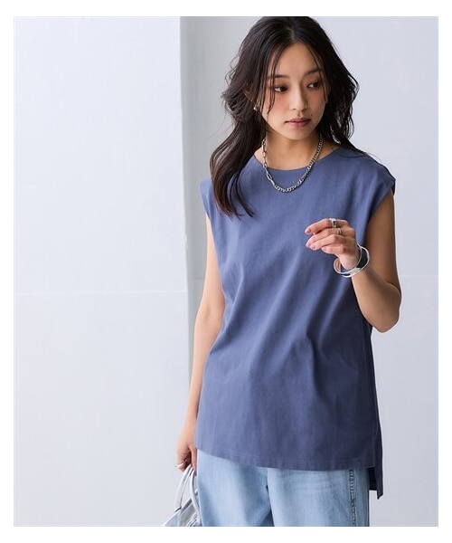 nissen（ニッセン）の「綿１００％バスクノースリーブロング丈プルオーバー＜大きいサイズ有＞（Tシャツ/カットソー・レディース・オフホワイト/ダークグレー/ミルクベージュ/スモーキーグリーン/インクブルー/黒・S/M/L/LL/3L/4L/5L/6L/8L/10L）」の6枚目の写真