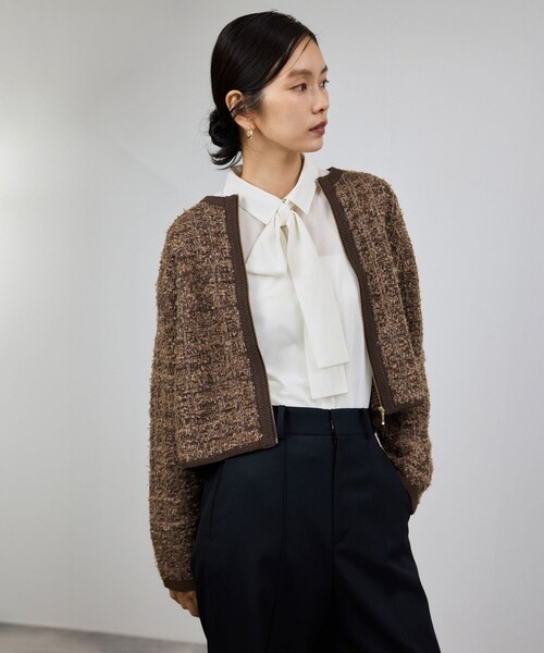 ROPE'（ロペ）の「ツイードZIPノーカラーカーディガン/イージーケア（カーディガン/ボレロ・レディース・ブラウン/キナリ/ブラウン系・F）」の16枚目の写真