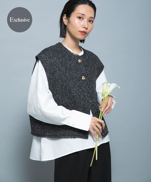URBAN RESEARCH ROSSO（アーバンリサーチロッソ）の「『別注』CHIGNON×ROSSO　ツイードショートベスト（ベスト・レディース・WHITE/BLACK・Free）」の2枚目の写真