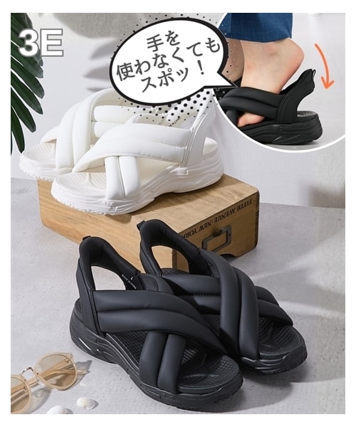nissen（ニッセン）の「着脱イージー　クロスデザインサンダル（サンダル・メンズ・黒/ホワイト・S=22.5~23.0cm/M=23.0~23.5cm/L=23.5~24.0cm/LL=24.0~24.5cm）」の2枚目の写真