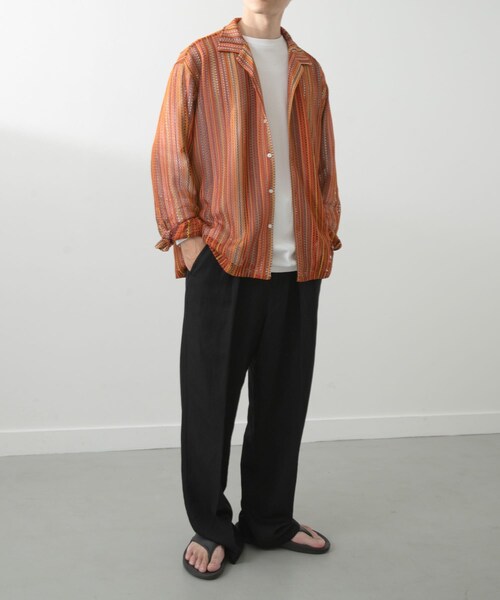 ITEMS URBANRESEARCH（アイテムズ アーバンリサーチ）の「マルチストライプレースオープンカラーシャツ（シャツ/ブラウス・メンズ・BLK/BLU/GRN/ORG・M/L）」の9枚目の写真
