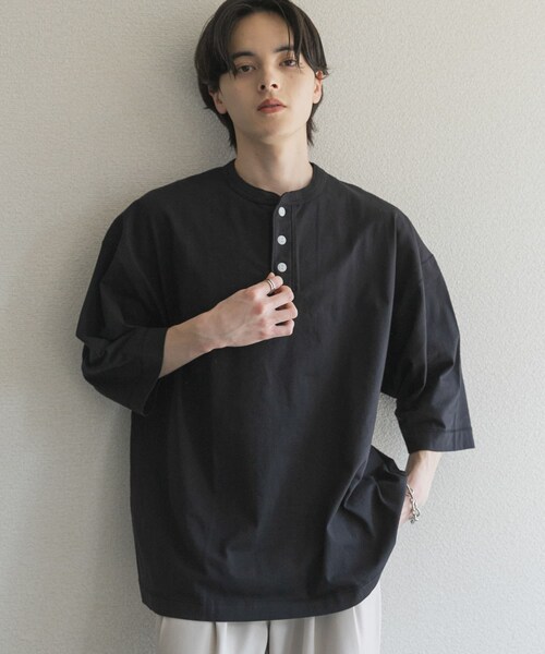 SENSE OF PLACE by URBAN RESEARCH（センスオブプレイスバイアーバンリサーチ）の「『別注』Healthknit×SENSE OF PLACE　ヘンリーネックTシャツ（Tシャツ/カットソー・メンズ・BLACK/TOP  GRAY/OATMEAL・M/L）」の5枚目の写真